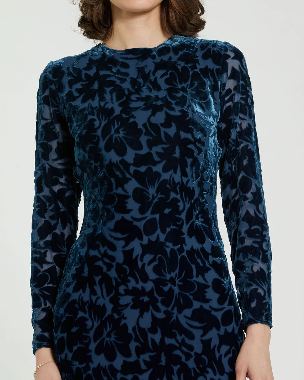 Mac Duggal 81129 Burnout Velvet Long Sleeve Midi Dress