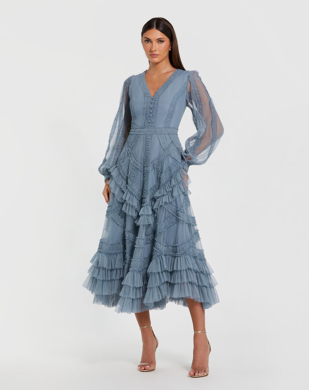 mac duggal dresses sale Long Prom Dress Formal Beaded Ball Gown Featuring long sleeves and an embellished natural waist Sale Mac duggal | FOSTANI