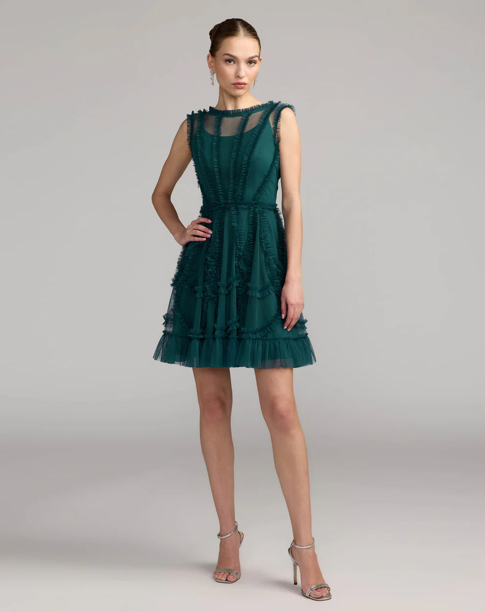 Mac Duggal 8289 Scoop Neck Sleeveless A-Line Ruffle Midi Dress