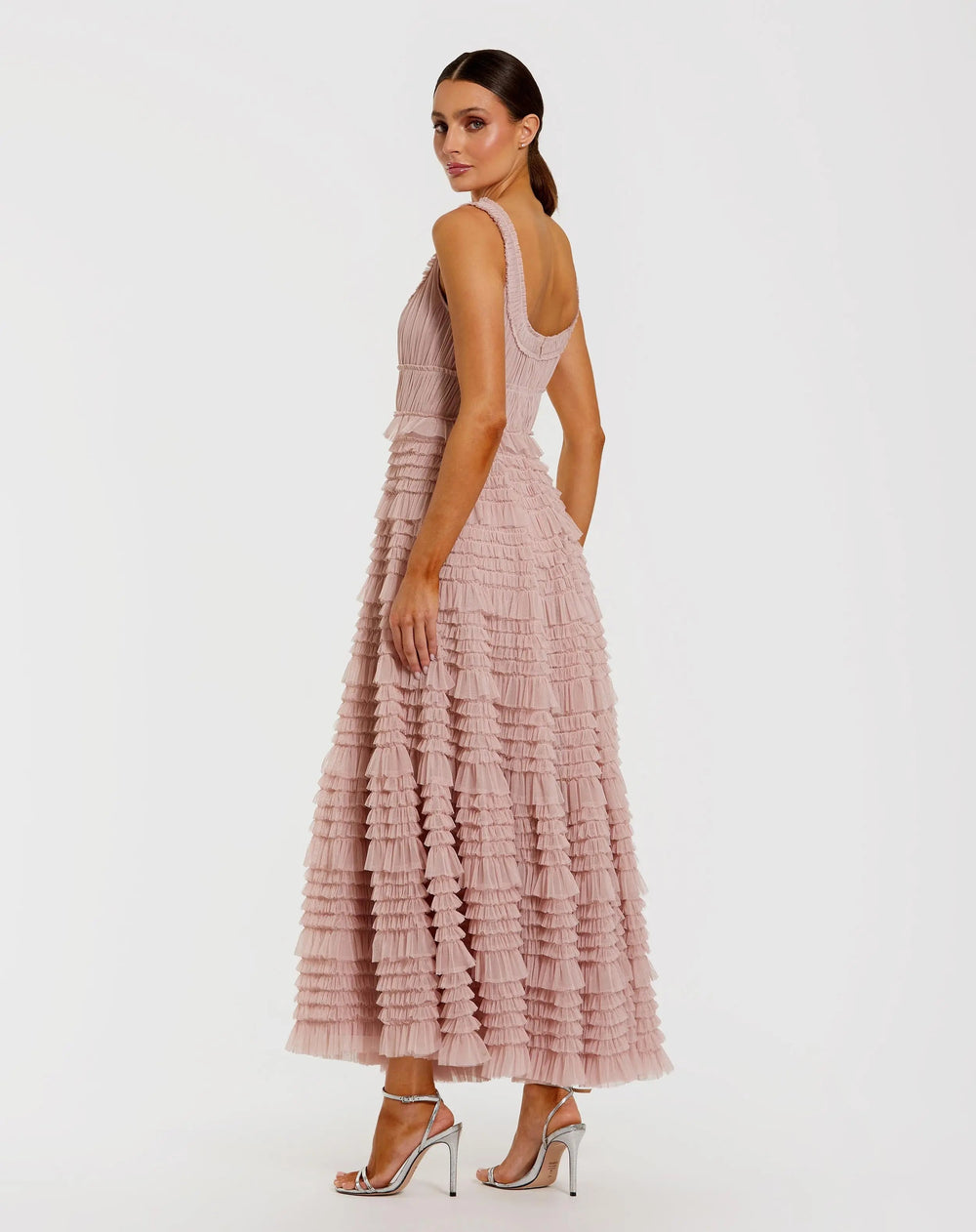 Mac Duggal 8292 Pink Micro Ruffle Sleeveless Scoop Neck Maxi Dress - FOSTANI.com