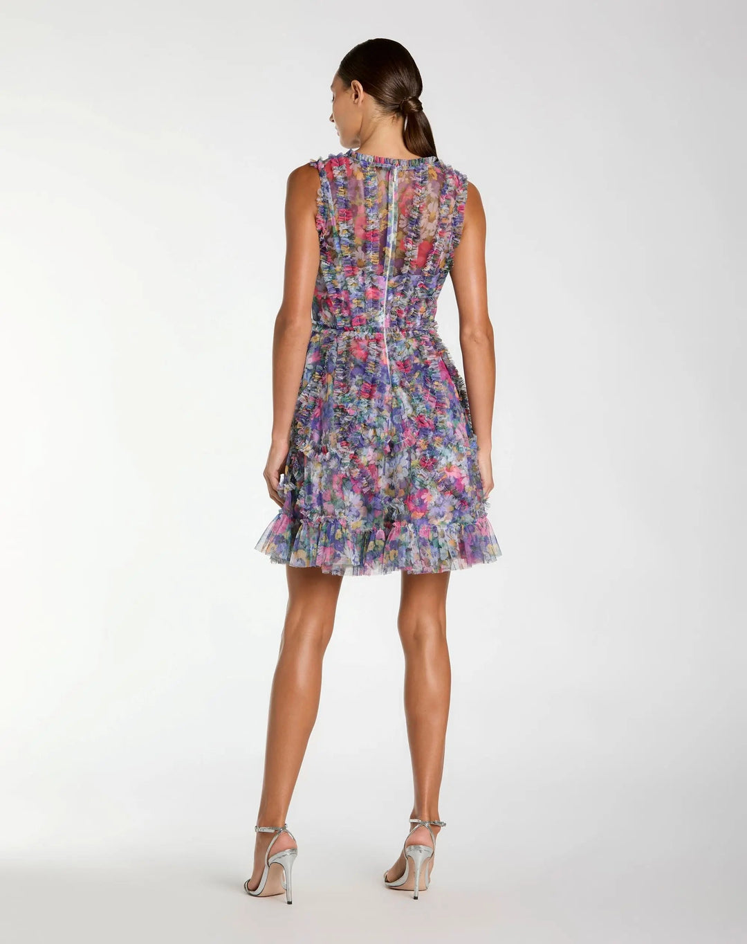 Purple Multicolor Micro Ruffle Floral A-Line Mini Dress - FOSTANI.com