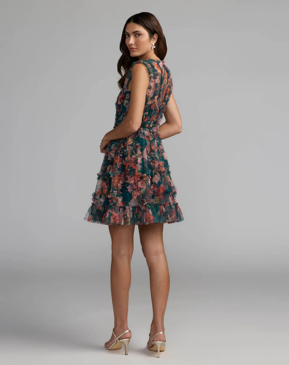 Mac Duggal 8307 Micro Ruffle Floral A-Line Mini Dress