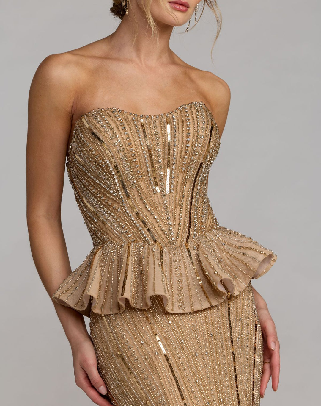 Mac Duggal 86018 Strapless Embellished Peplum Gown