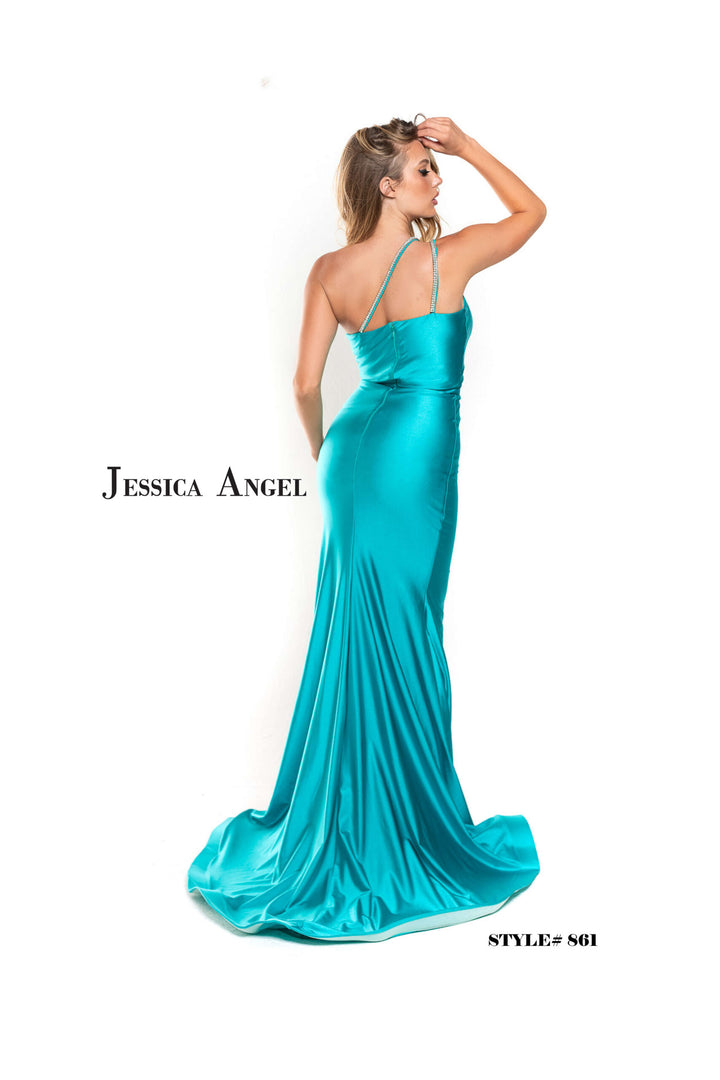 Jessica Angel 861 one shoulder jersey gown back view