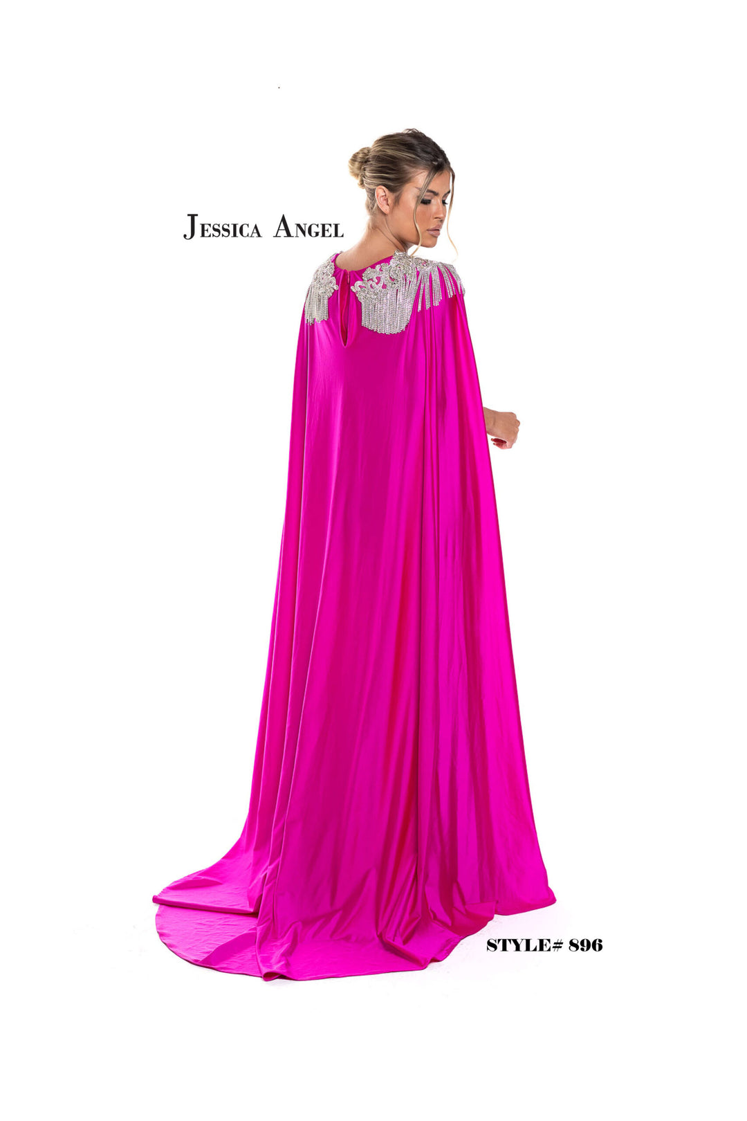 Jessica Angel 896 cape mermaid gown back view