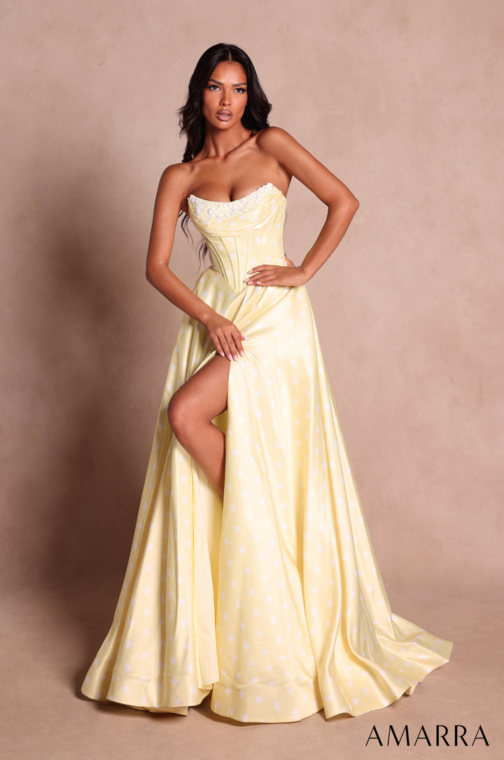 Amarra 89622 gown in Light Yellow/White - front view