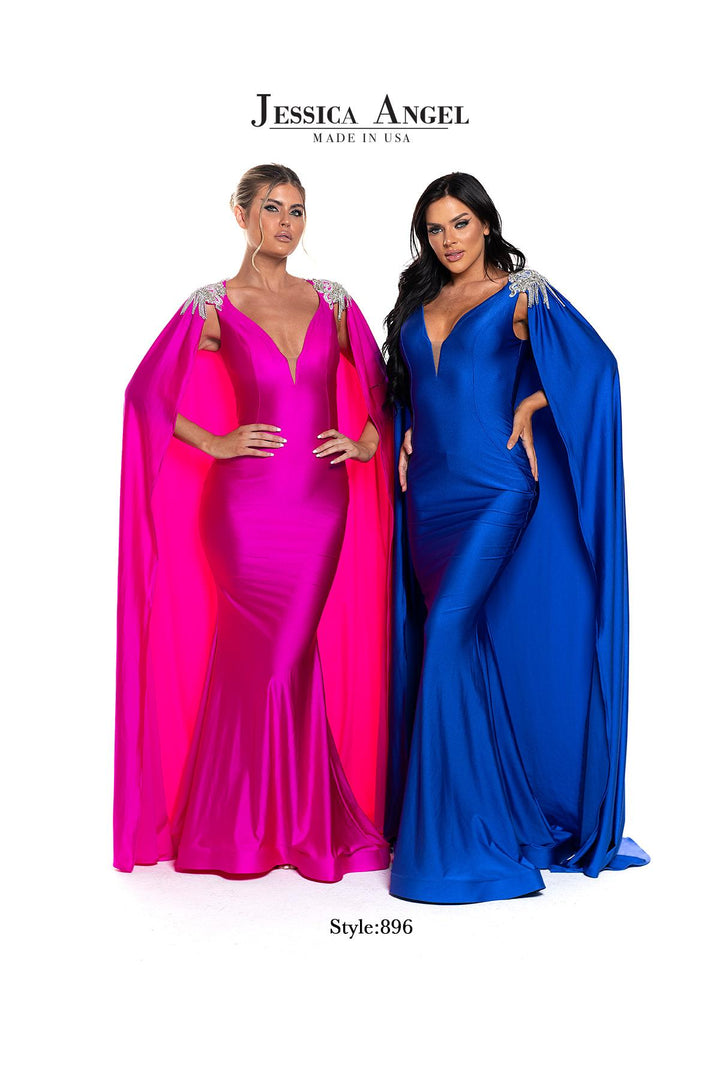Jessica Angel 896 cape mermaid gown group front view