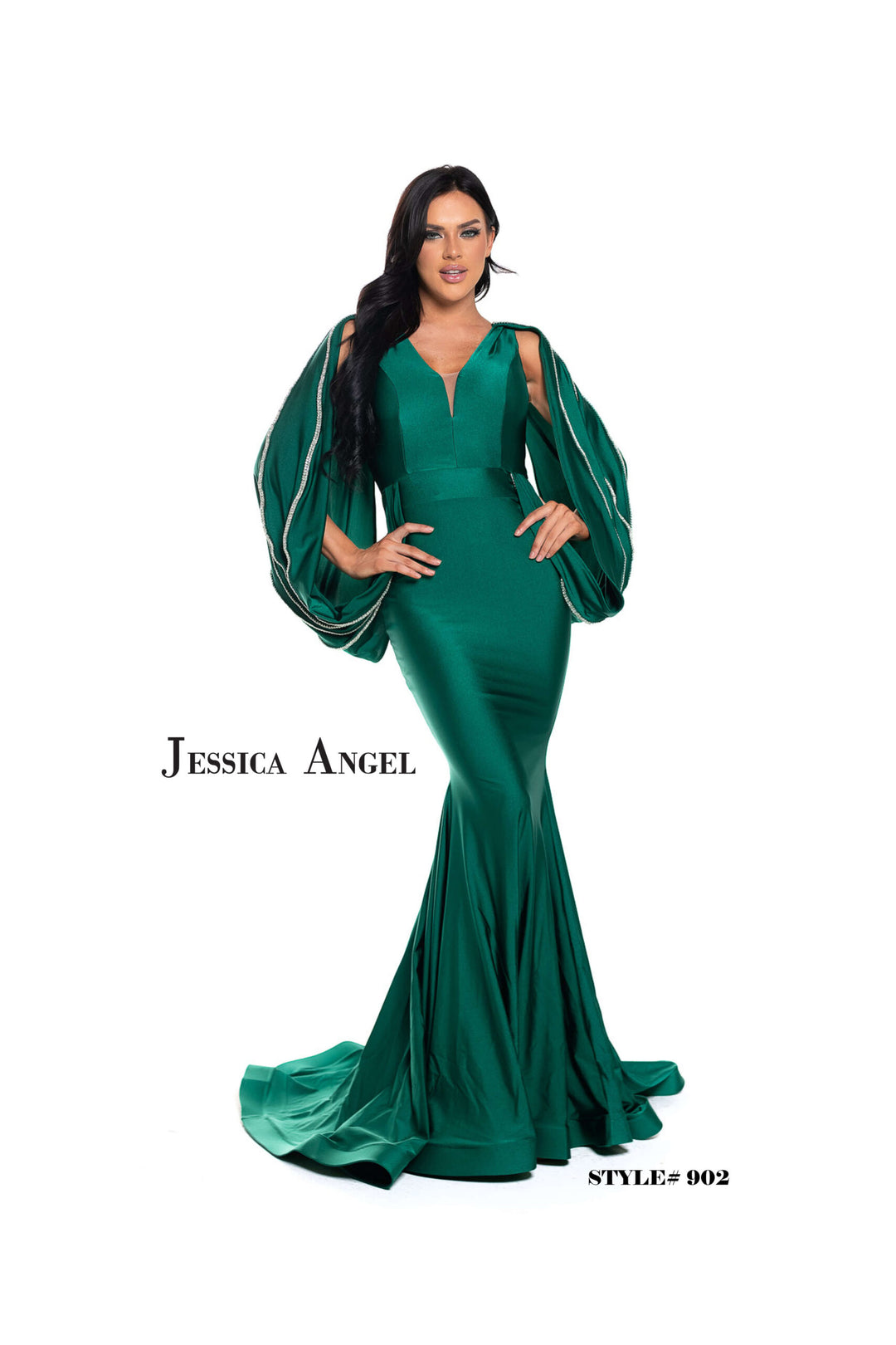Jessica Angel 902 bishop sleeve jersey mermaid gown front view