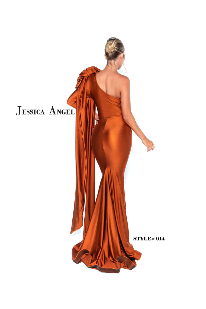 Jessica Angel 914 sculpted bow mermaid gown back view