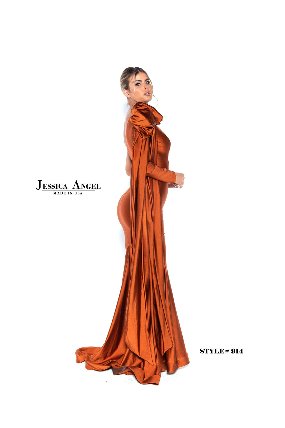 Jessica Angel 914 sculpted bow mermaid gown side view 2