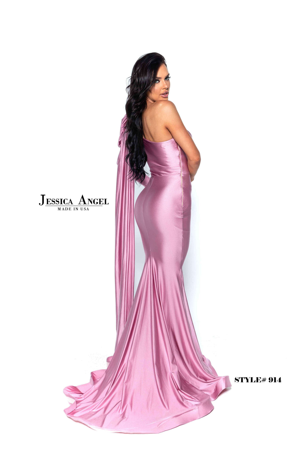 Jessica Angel 914 sculpted bow mermaid gown side back view