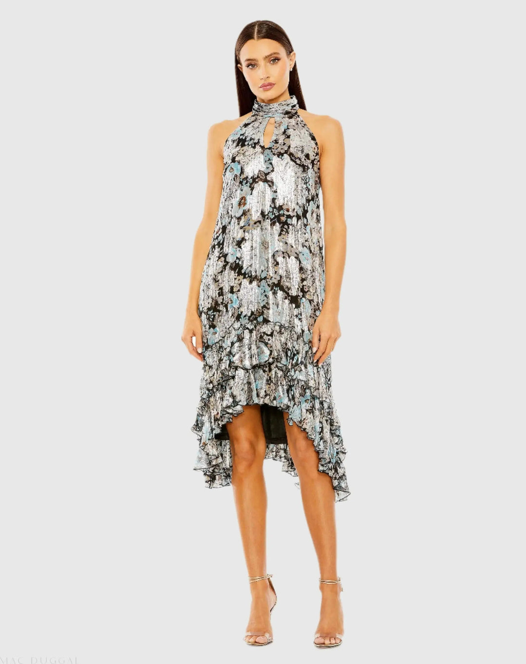 mac duggal floral print asymmetrical ruffle hem dress Ieena Duggal 49144