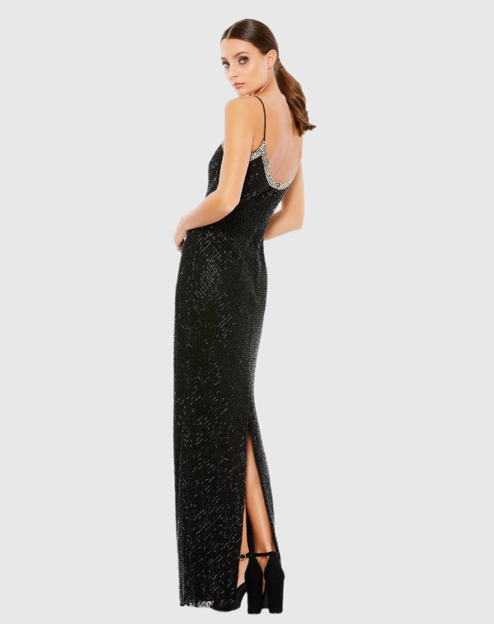 Mac Duggal 93551 Beaded Spaghetti Strap Column Gown