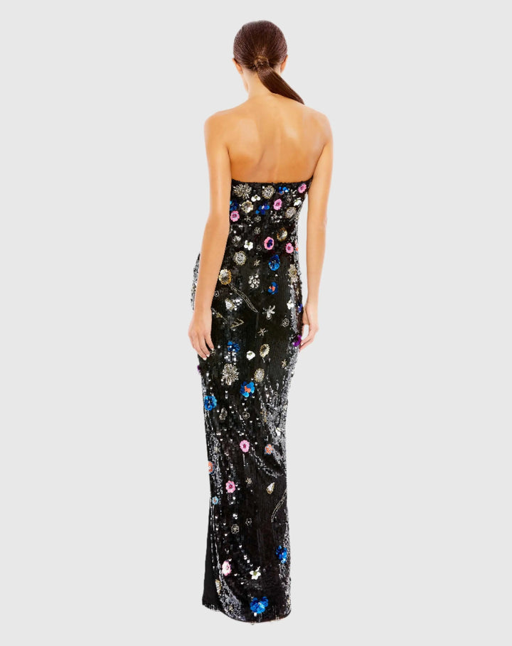 Mac Duggal 93695 Black Floral Embellished Strapless Column Gown
