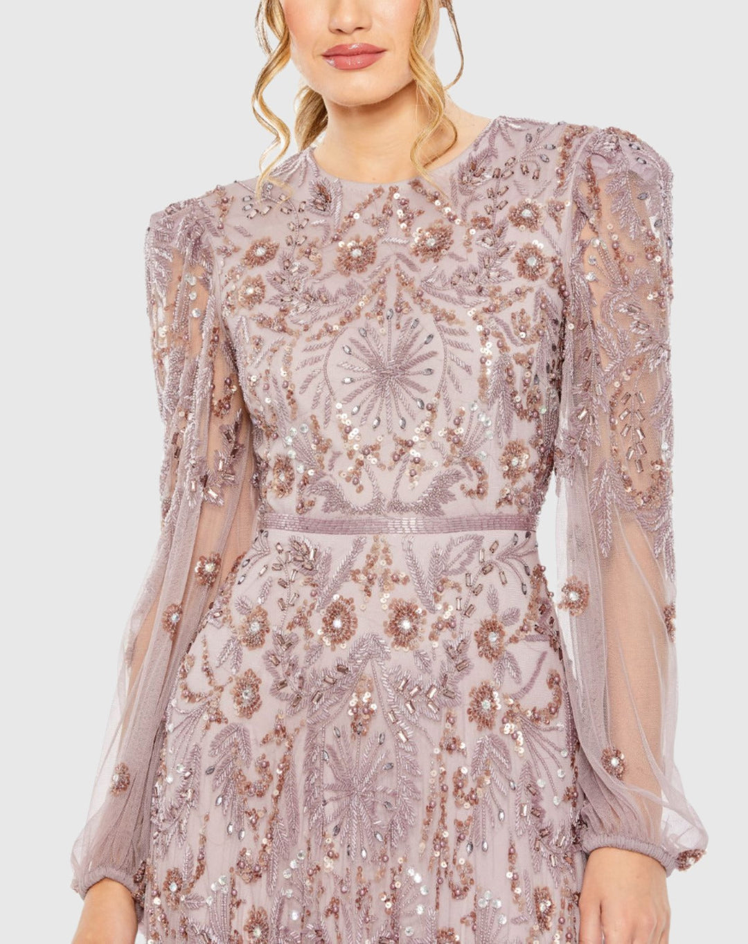 mac duggal puff sleeve sequin dress Mac Duggal Women's Multicolor Flutter Sleeve Sequin A-Line Midi Dress
