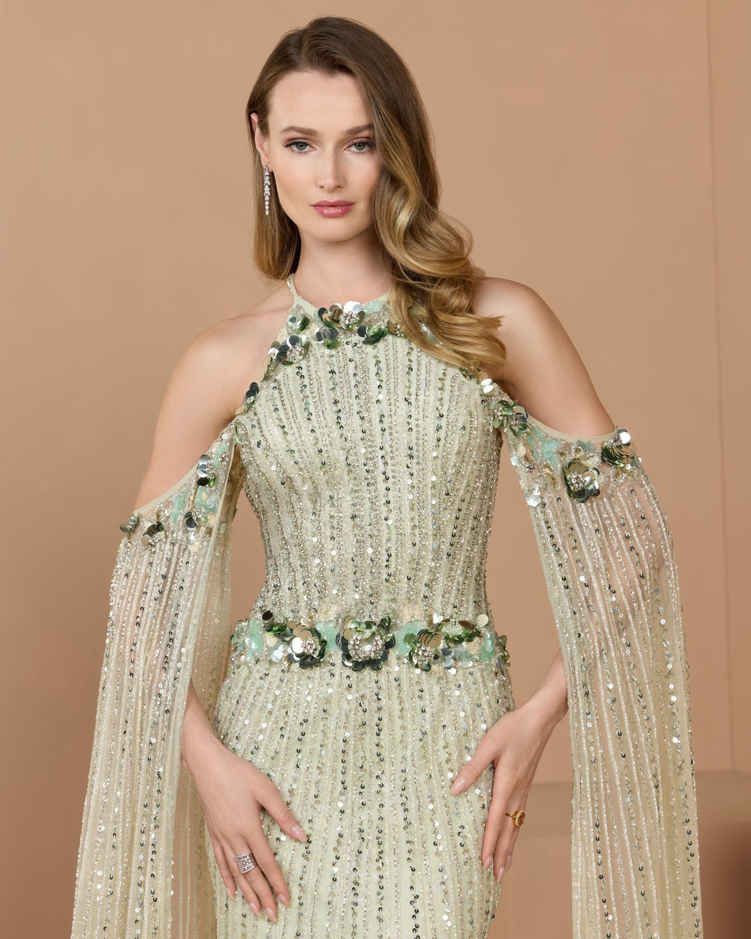 Mac Duggal 94308 Embellished Column Gown With Cape Sleeves