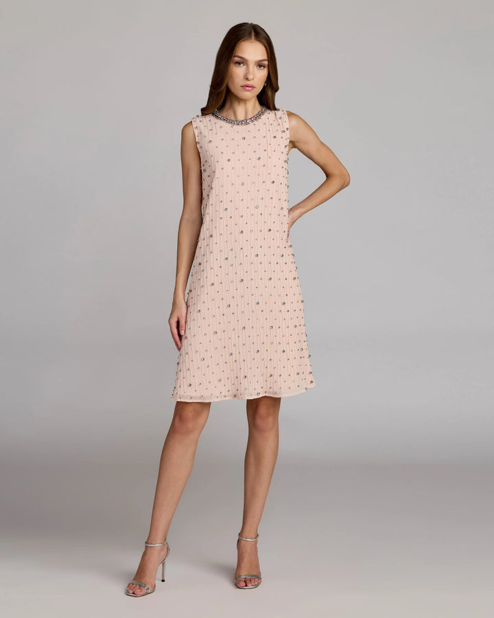 Light Pink Embellished Sleeveless Shift Mini Dress - FOSTANI.com