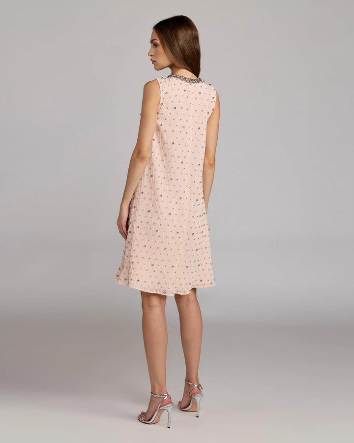 Light Pink Embellished Sleeveless Shift Mini Dress - FOSTANI.com