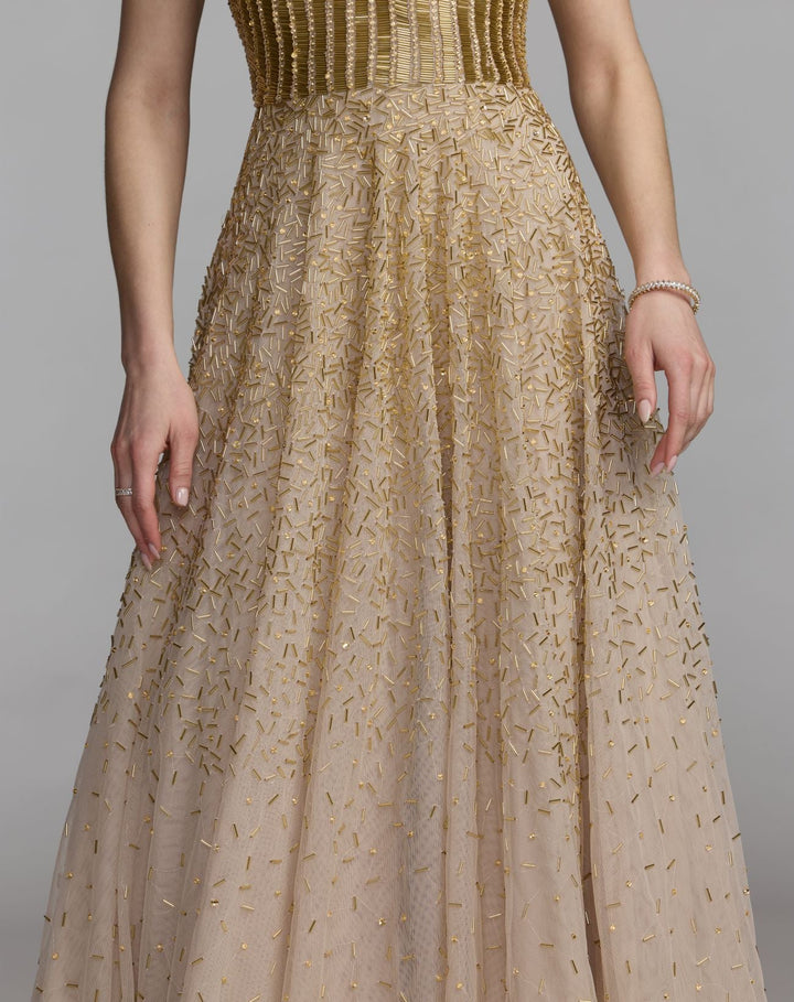 Mac Duggal 94386 V-Neck Beaded Tulle A-Line Gown