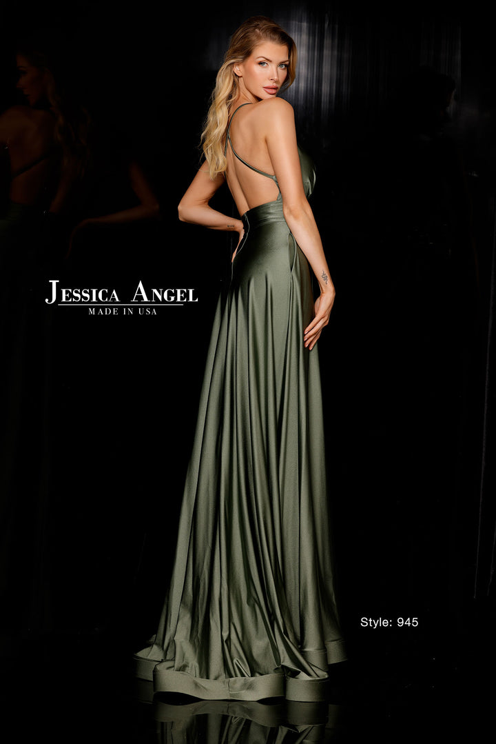 Jessica Angel 945 open back A-line gown back view