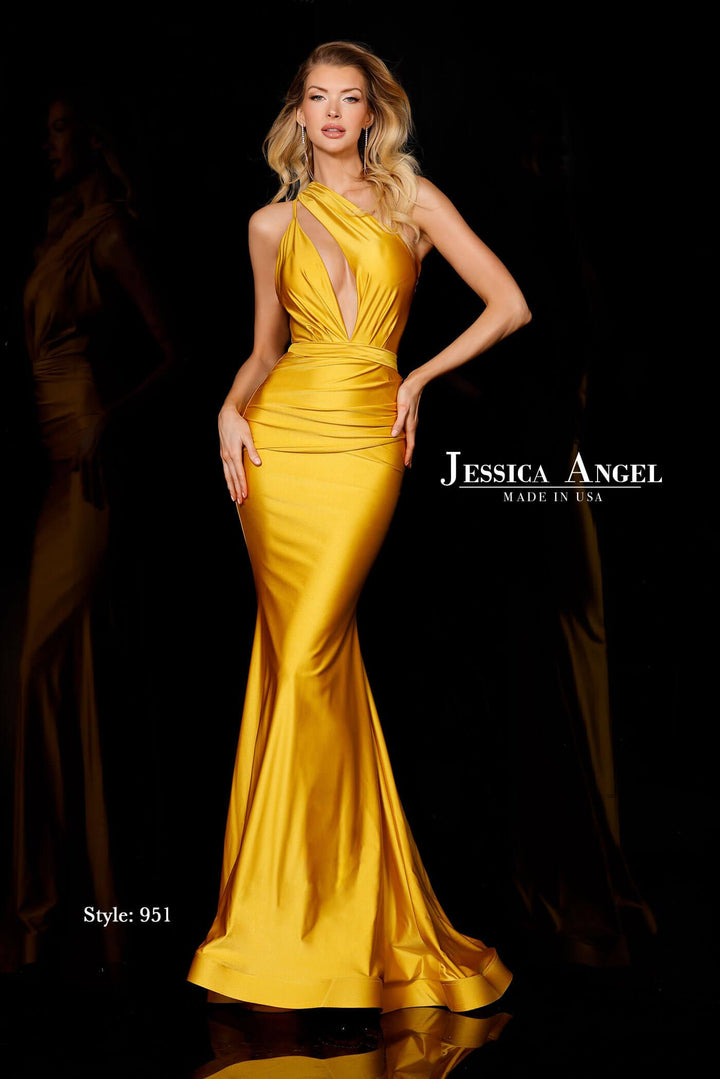 Jessica Angel 951 halter keyhole jersey mermaid gown front view