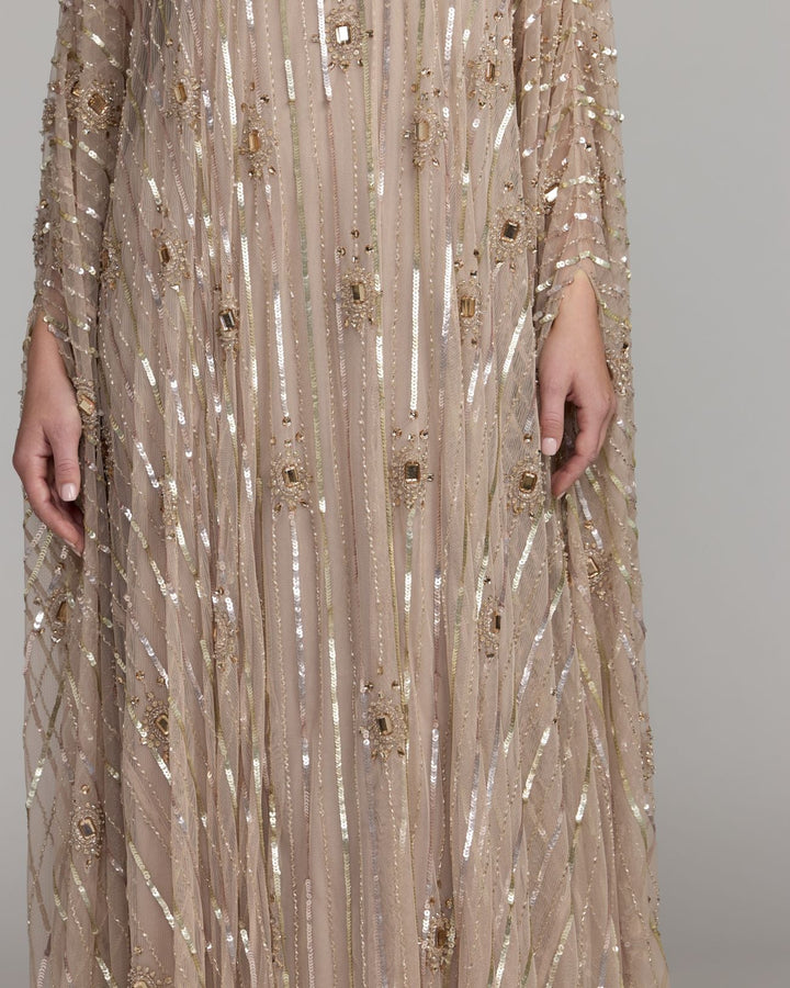 Mac Duggal 9526 Beaded Boat Neck Kaftan Gown