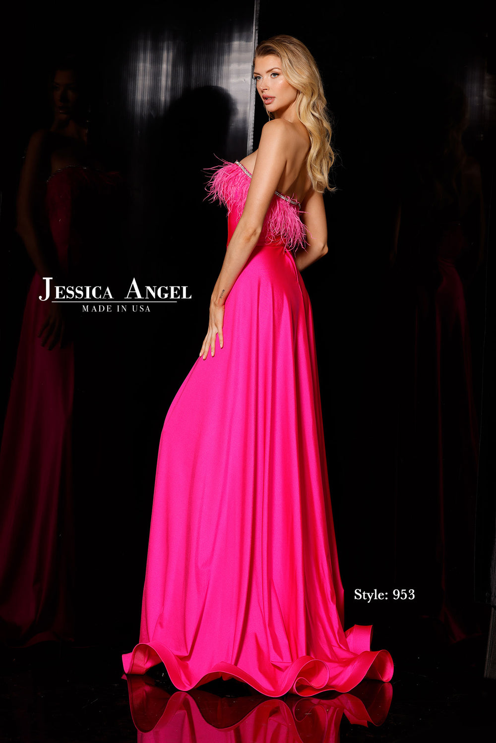 Jessica Angel 953 feather romper overskirt back view