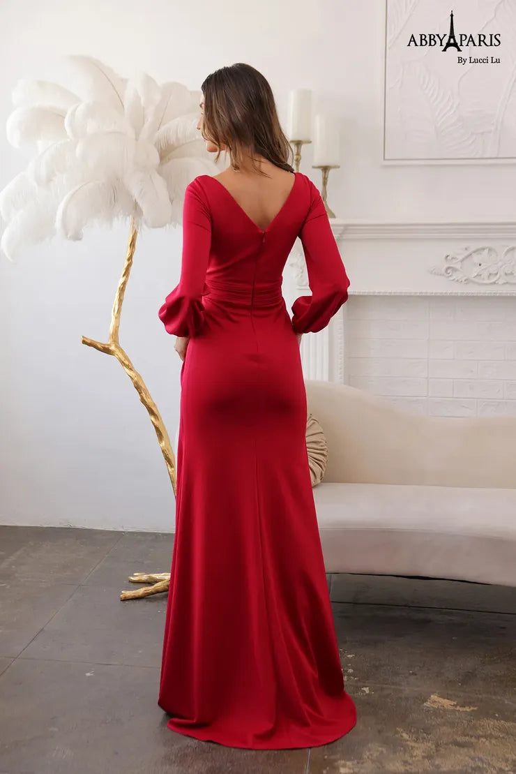 abby paris red dress Abby Paris 96083 Puff Sleeve Mother of the Bride Dress
