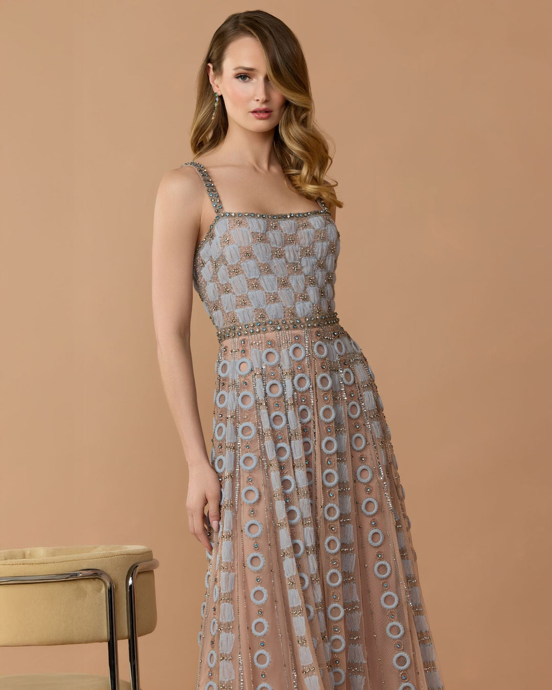Mac Duggal  9910106P Petite Light Blue Sleeveless Embellished A-line Gown - FOSTANI.com