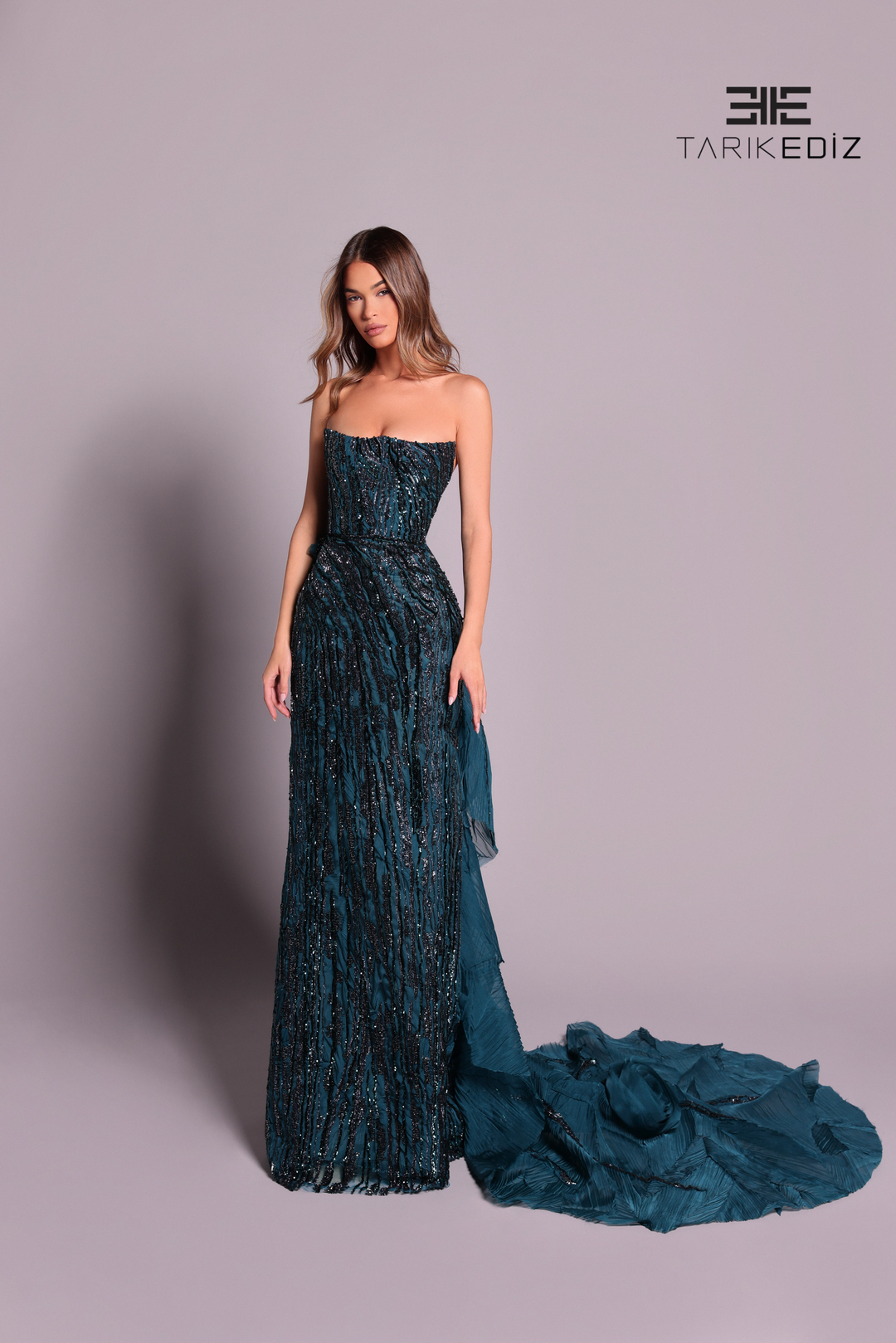 tarik ediz v neck satin dress 50444 Tarik Ediz | Signature Dresses - 51144