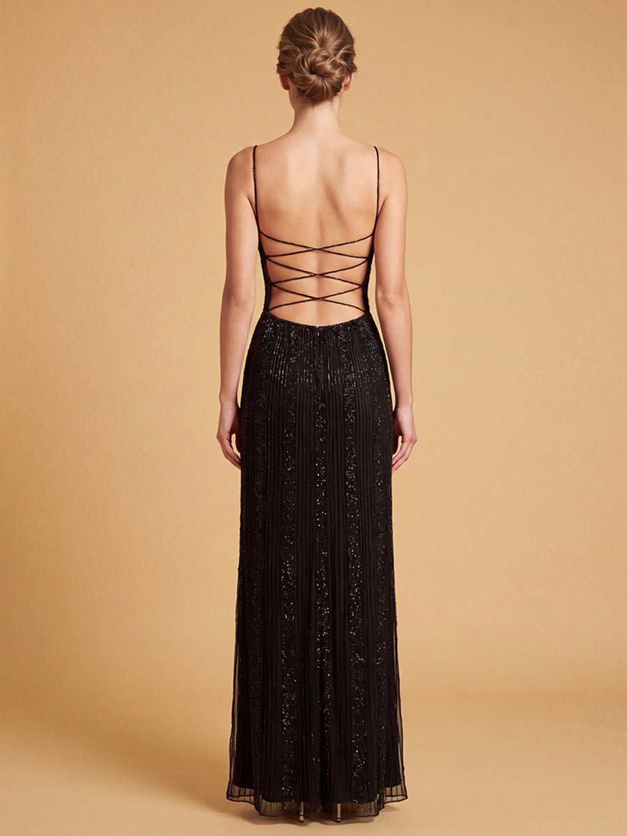 Lara 9917- Spaghetti Strap Beaded Gown - FOSTANI.com