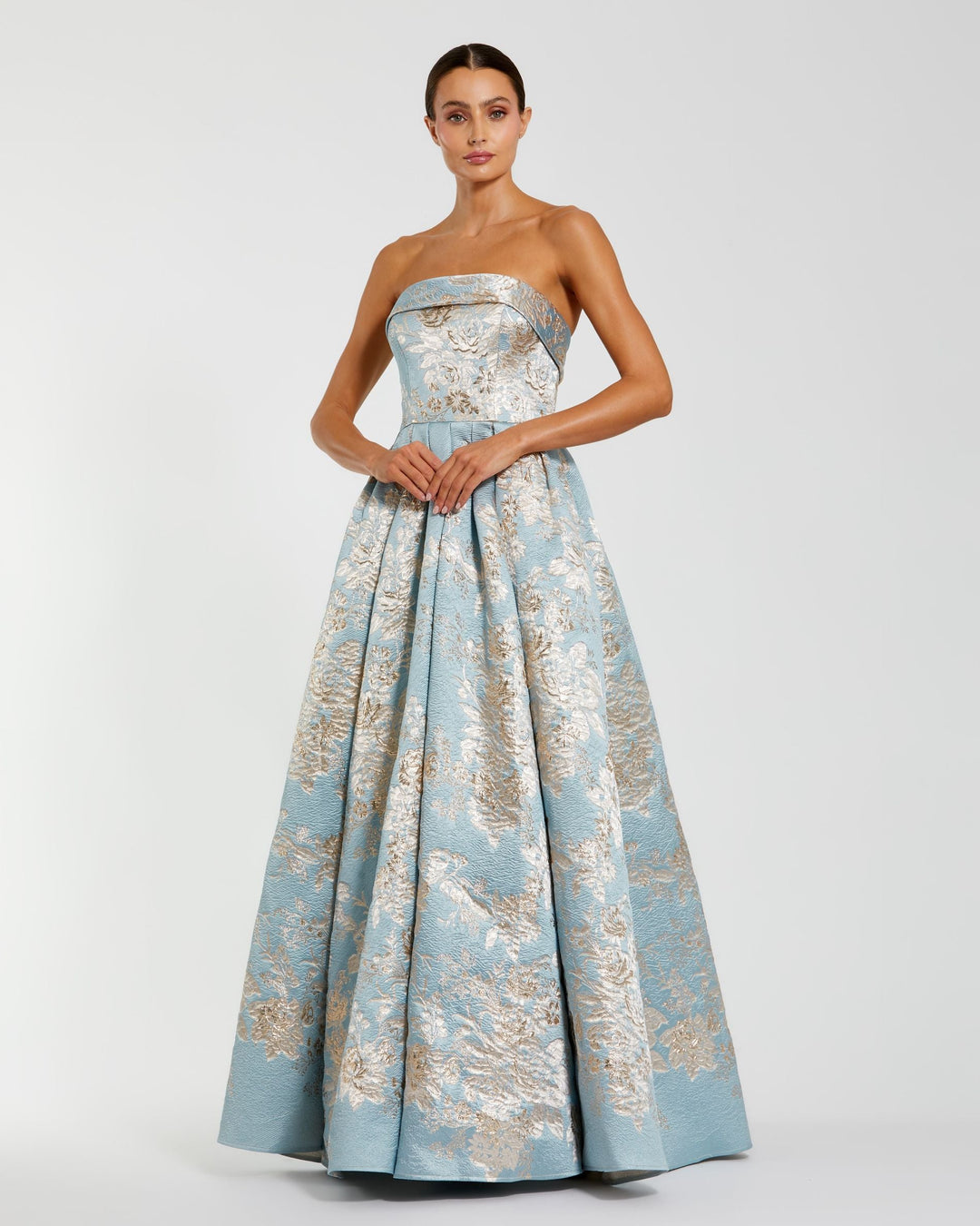 Mac Duggal 21144 Floral Brocade Pleated Ballgown