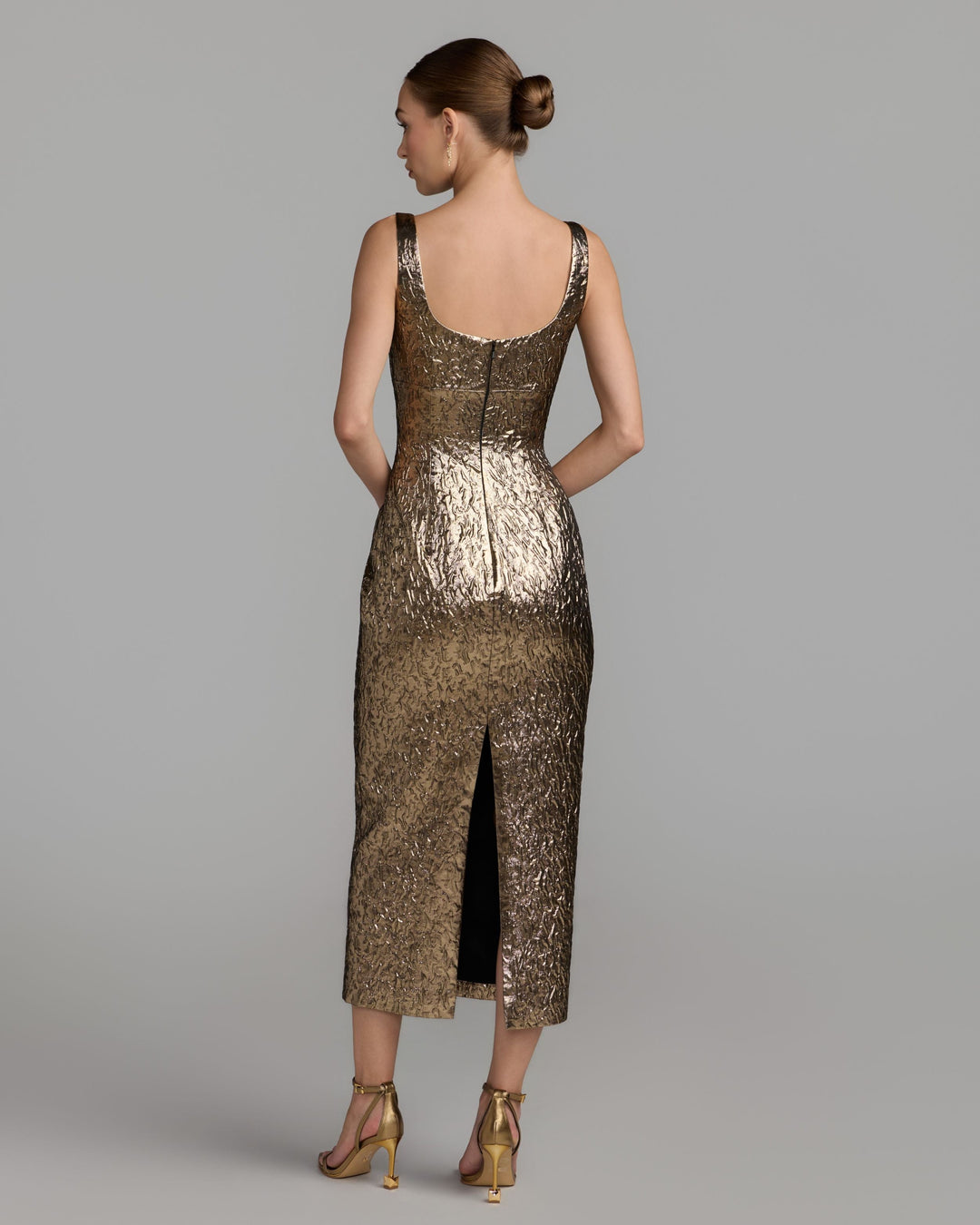 Mac Duggal 21553 Metallic Scoop Neck Brocade Midi Dress