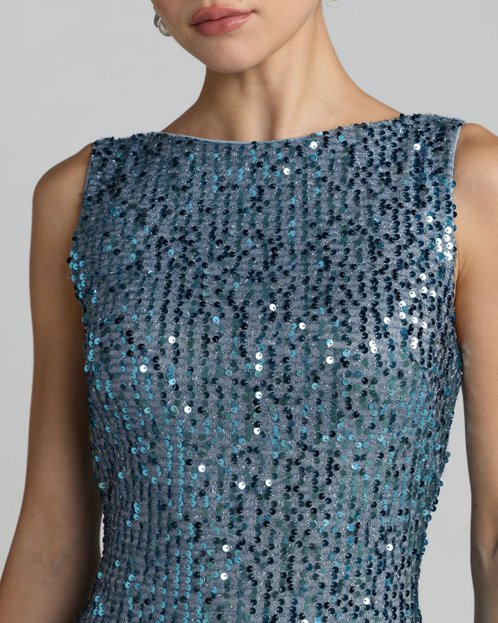 Mac Duggal 9926331P Petite Cowl Back Boat Neck Sequined Evening Gown