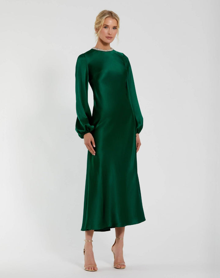 Mac Duggal 9927350P Petite High Neck Long Sleeve Crystal Detail Dress