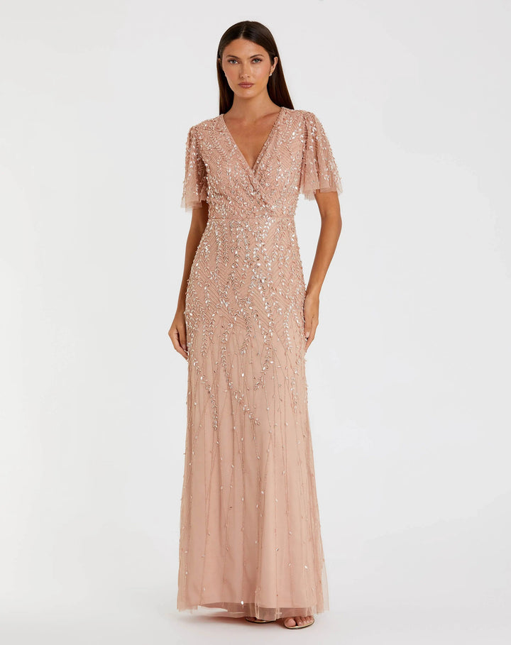 Mac Duggal 35109 Embellished Flutter Sleeve Gown