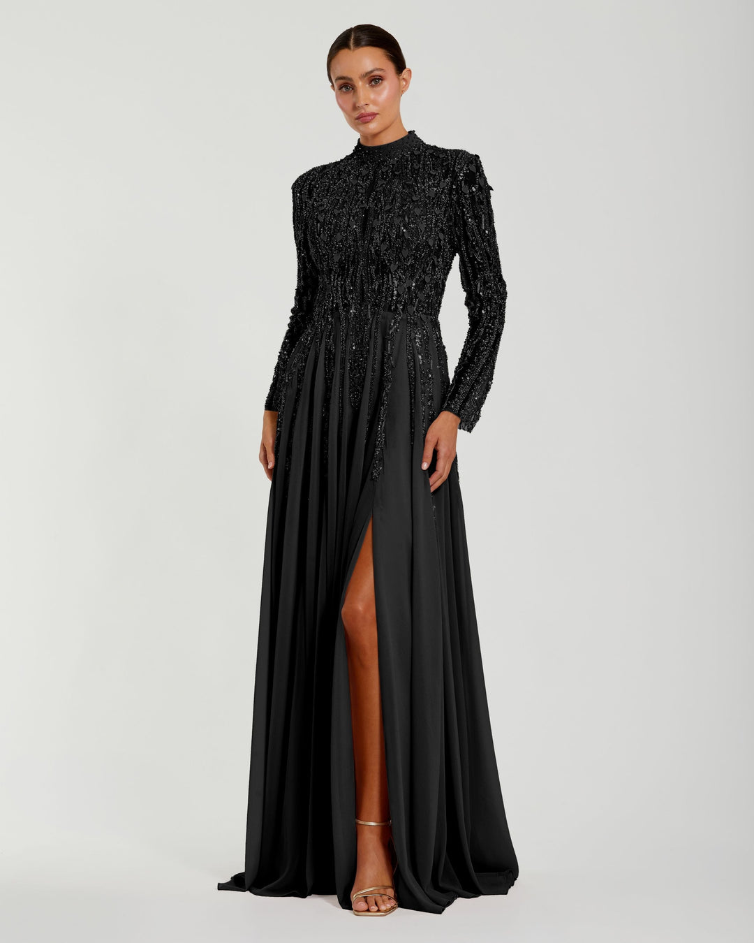 Mac Duggal 37037 Embellished Long Sleeve with Slit Dress