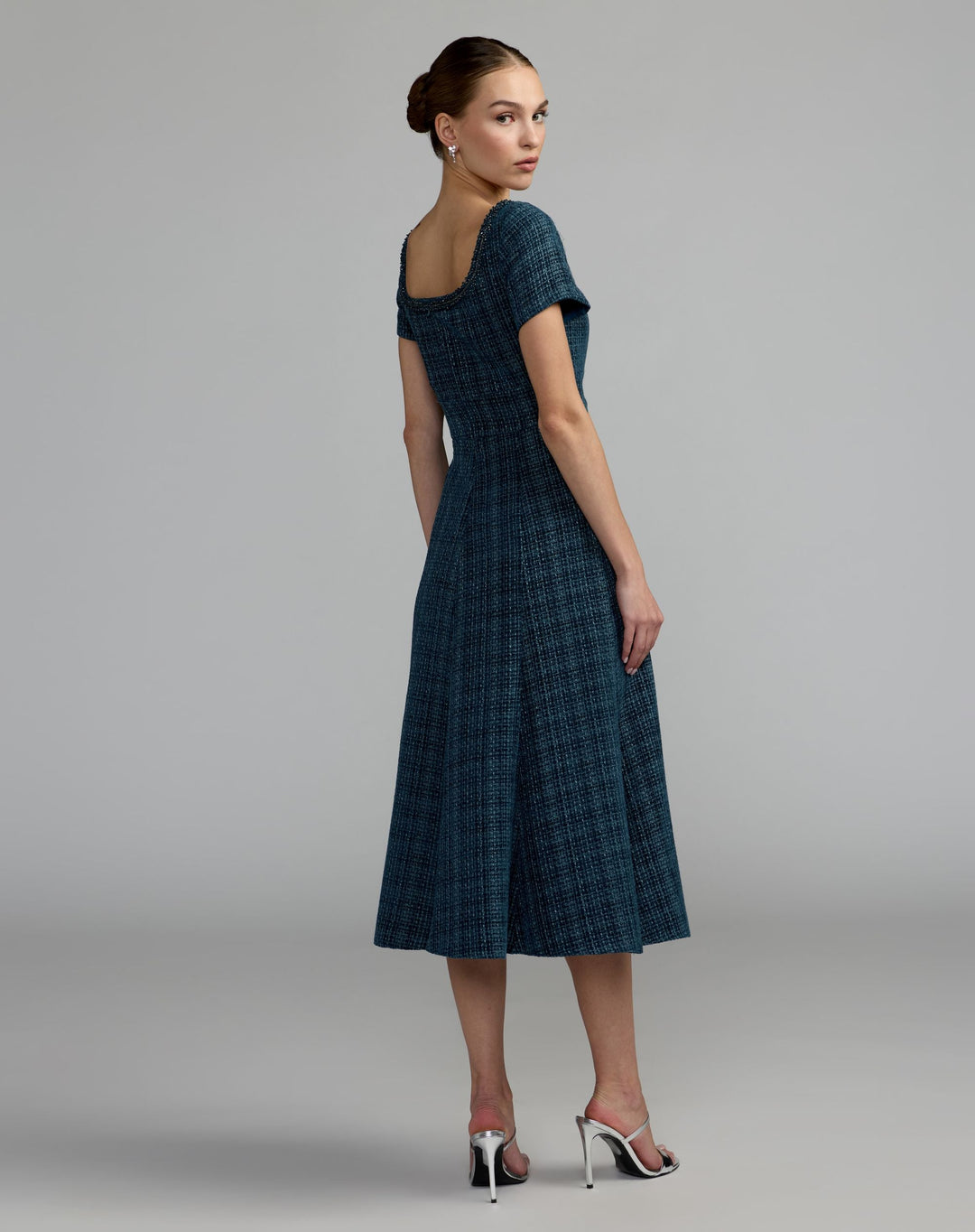 Mac Duggal 56453 Short Sleeve Embellished Boucle Midi Dress