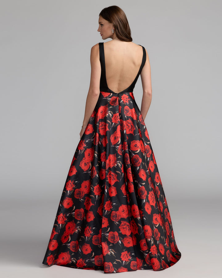 Mac Duggal 56469 Floral Open Back Ball Gown
