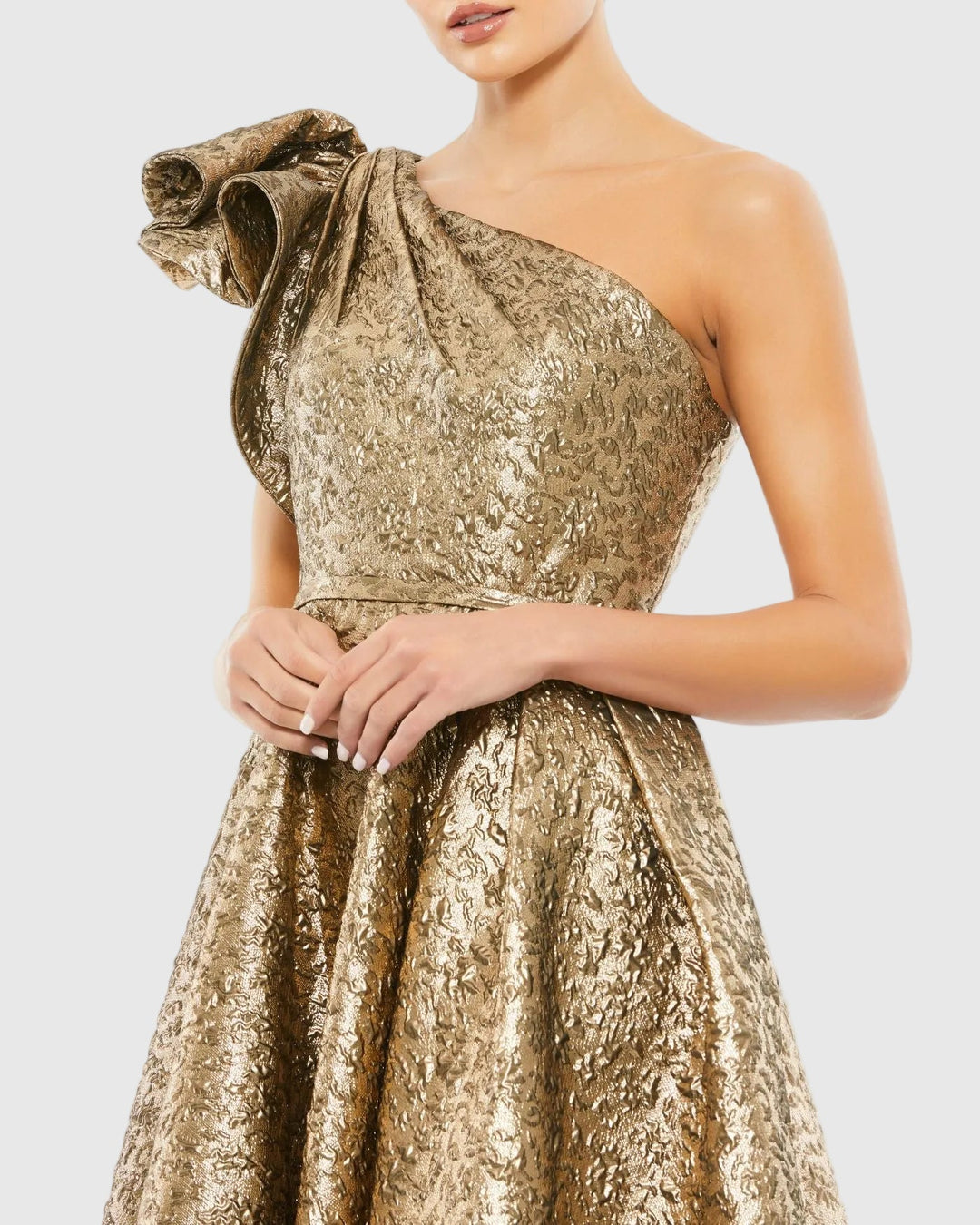 Mac Duggal 67906 One Shoulder Bow Midi Dress With Pockets