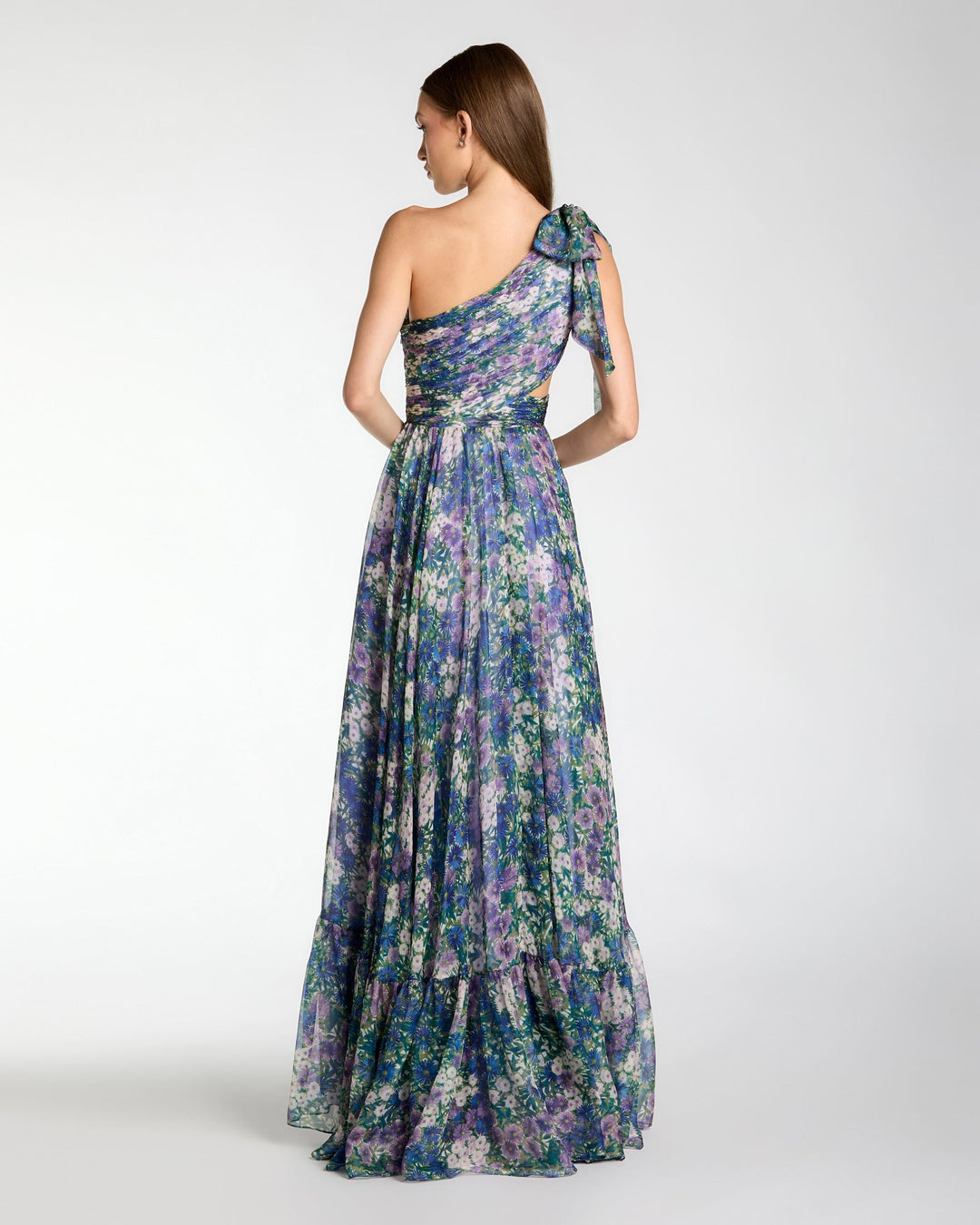Mac Duggal 68553 One Shoulder Floral Printed Chiffon Side Cut Out Gown