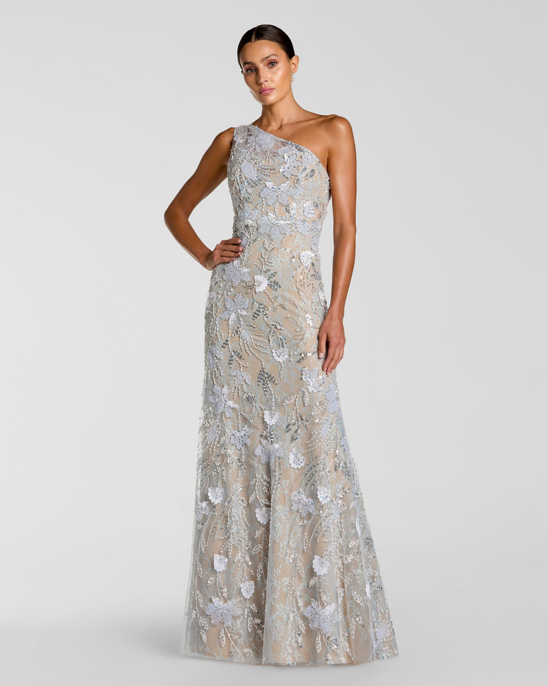 Mac Duggal 69077 One Shoulder Floral Lace Embroidered Gown