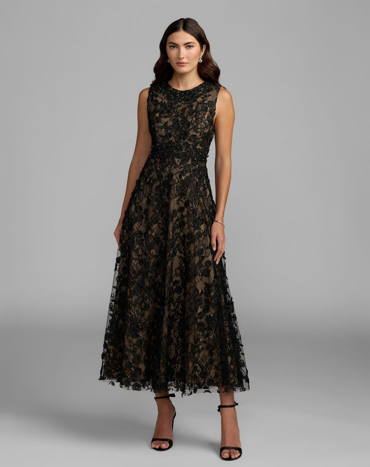 Mac Duggal 69192 Floral Embroidered High Neck Midi Dress