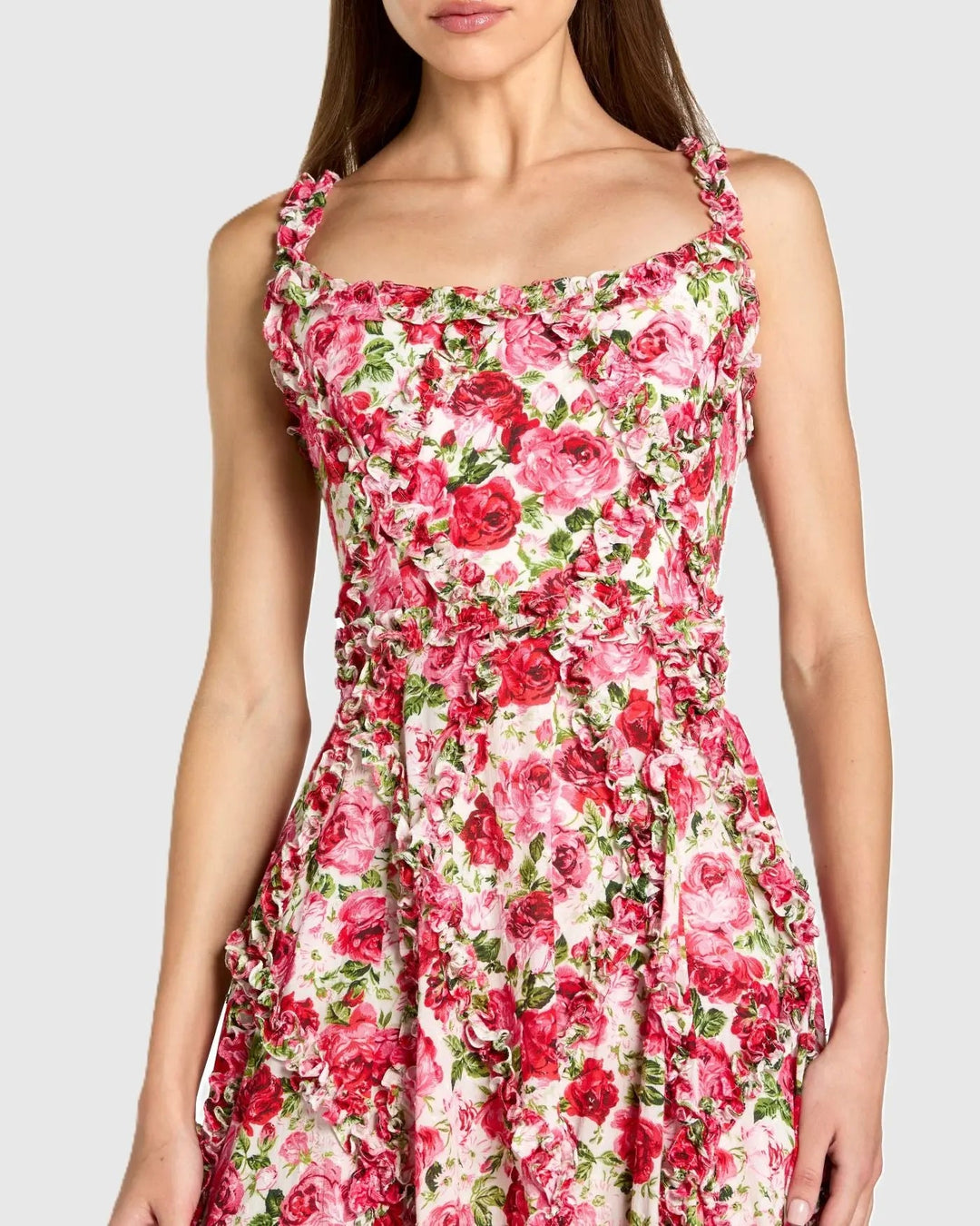 Mac Duggal 8256 Ruffle Scoop Neck Floral A-Line Dress