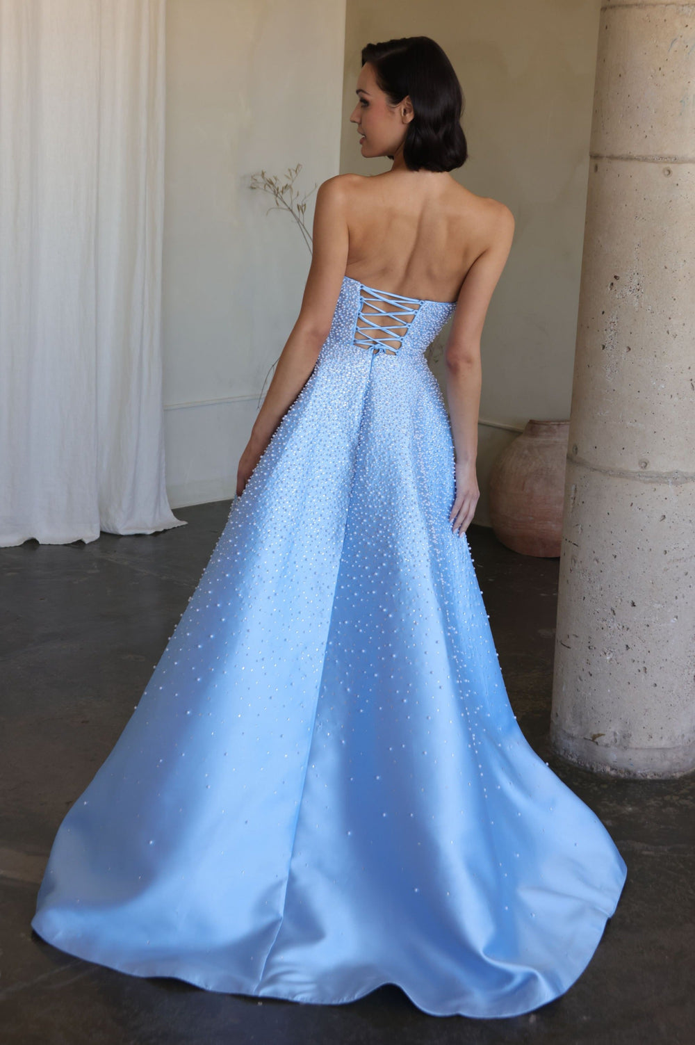 Ava Presley 42500 - Strapless Beaded Blush A Line Gown - FOSTANI.com