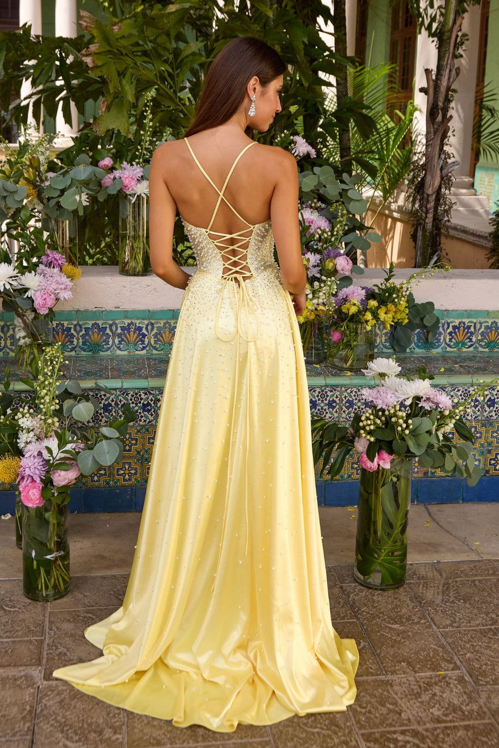 Ava Presley 47459 pearl embellished a-line gown back view