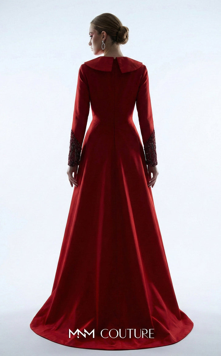 MNM Couture B1177 V-Neckline Long Sleeve Sheath Couture Dress