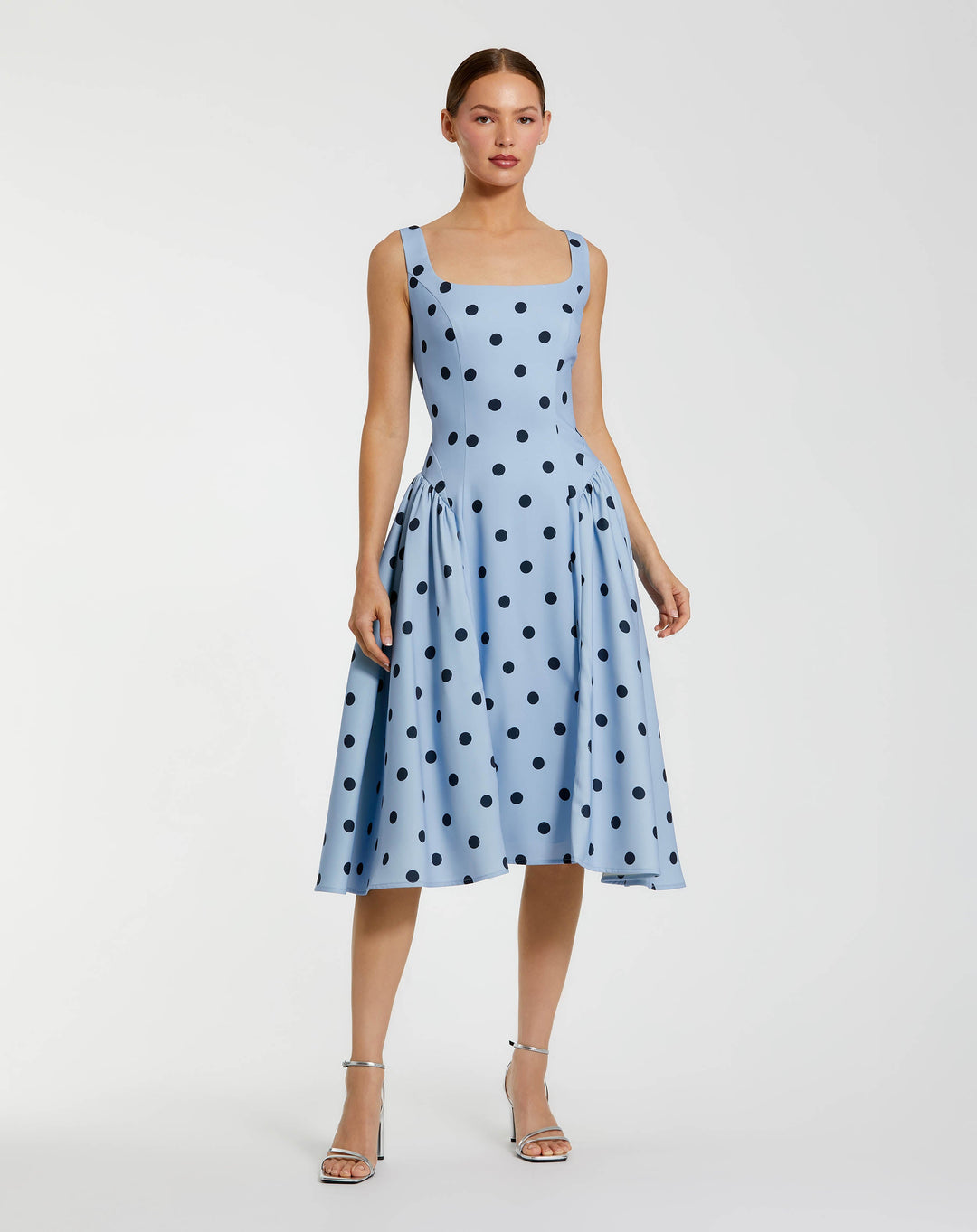 Mac Duggal 37053 Square Neck Crepe Polka Dot Fit and Flare Midi Dress | FOSTANI Mac Duggal 37053 Square Neck Crepe Polka Dot Fit and Flare Midi Dress | FOSTANI