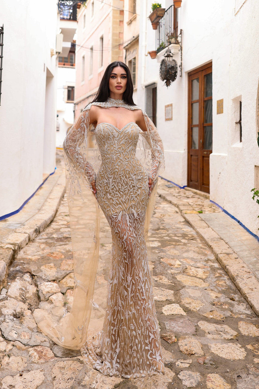 Chic and Holland HF110307 Prom Dress - Nude/Silver | NewYorkDress Chic and Holland HF110307 Prom Dress - Nude/Silver | NewYorkDress
