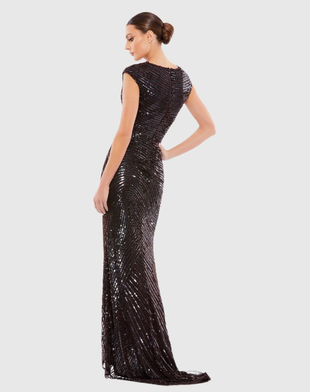 Brown and Black Embellished Cap Sleeve Evening Gown - FOSTANI.com